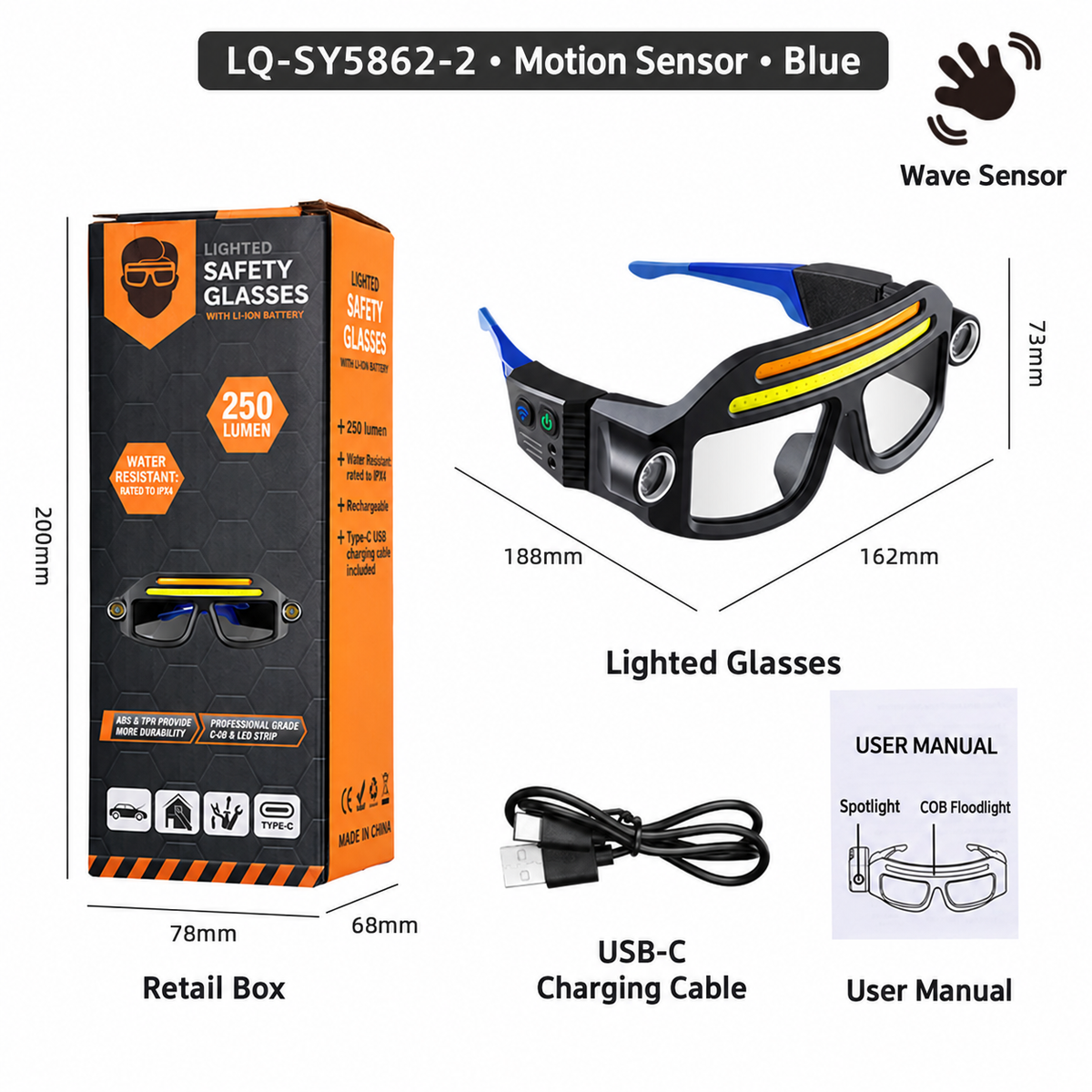 LED Glasses Headlamp ๐๐กHand-Wave Sensor, 5 Modes, IPX4 Waterproof