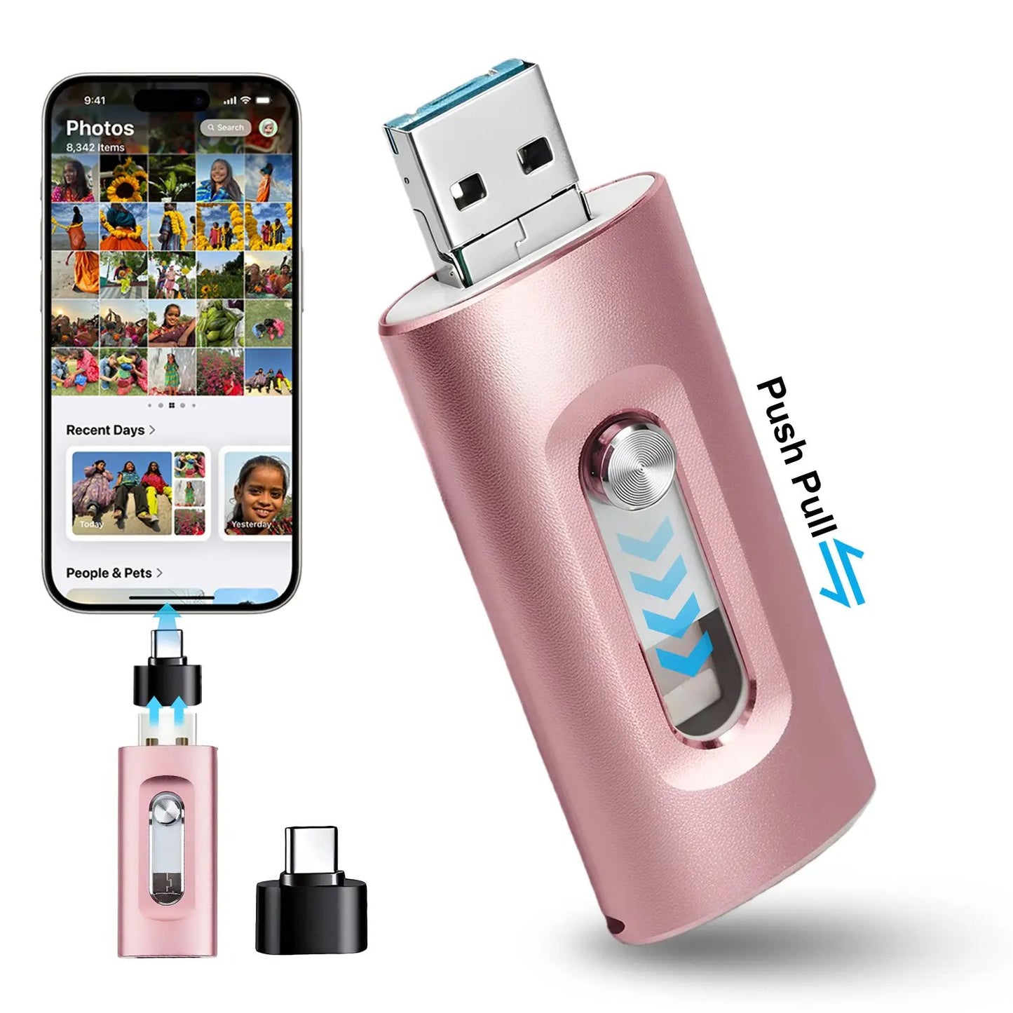 🔥Last Day Sale 49% -4-in-1 Portable Flash Drive for iPhone, Android & PC – High-Speed USB/Type-C Memory Stick ⚡📱