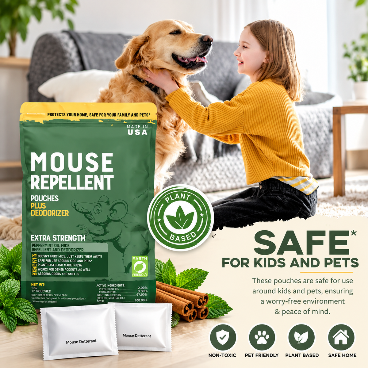 🌿 Mouse Repellent Pouches (12 Pack) · Peppermint Oil for Car & Home