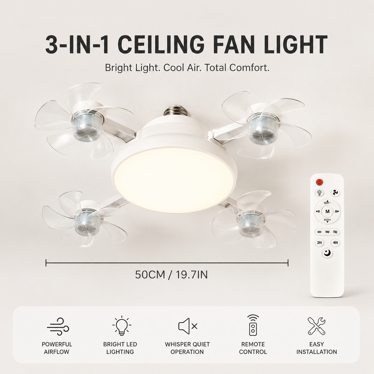 🌀New E27 Socket Ceiling Fan Light – 2‑in‑1 Silent LED Fan with Remote Control, Energy‑Saving Cooling & Lighting Combo for Home Bedroom
