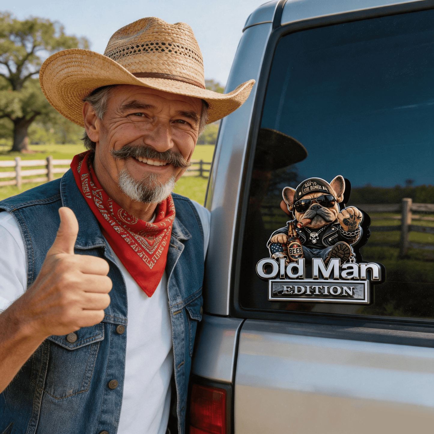 🚗Funny Old Man Edition 3D Metal Car Emblem, 3D Retro Cowboy Truck SUV Sticker Decal, Gift For Dads Bikers Truck Owners🐶