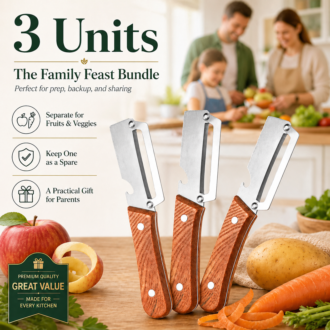 VeroChef™ 3-in-1 Master Peeler | Precision Steel & Natural Wood