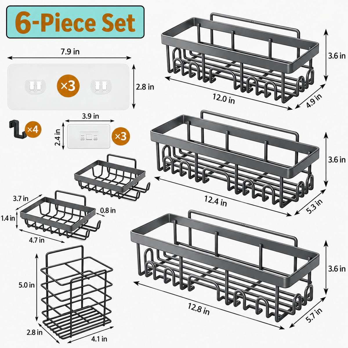 🔥Limited-Time 49% OFF 🗄️ 3/6-Piece Rustproof Shower Caddy Set | Drill-Free Wall Storage