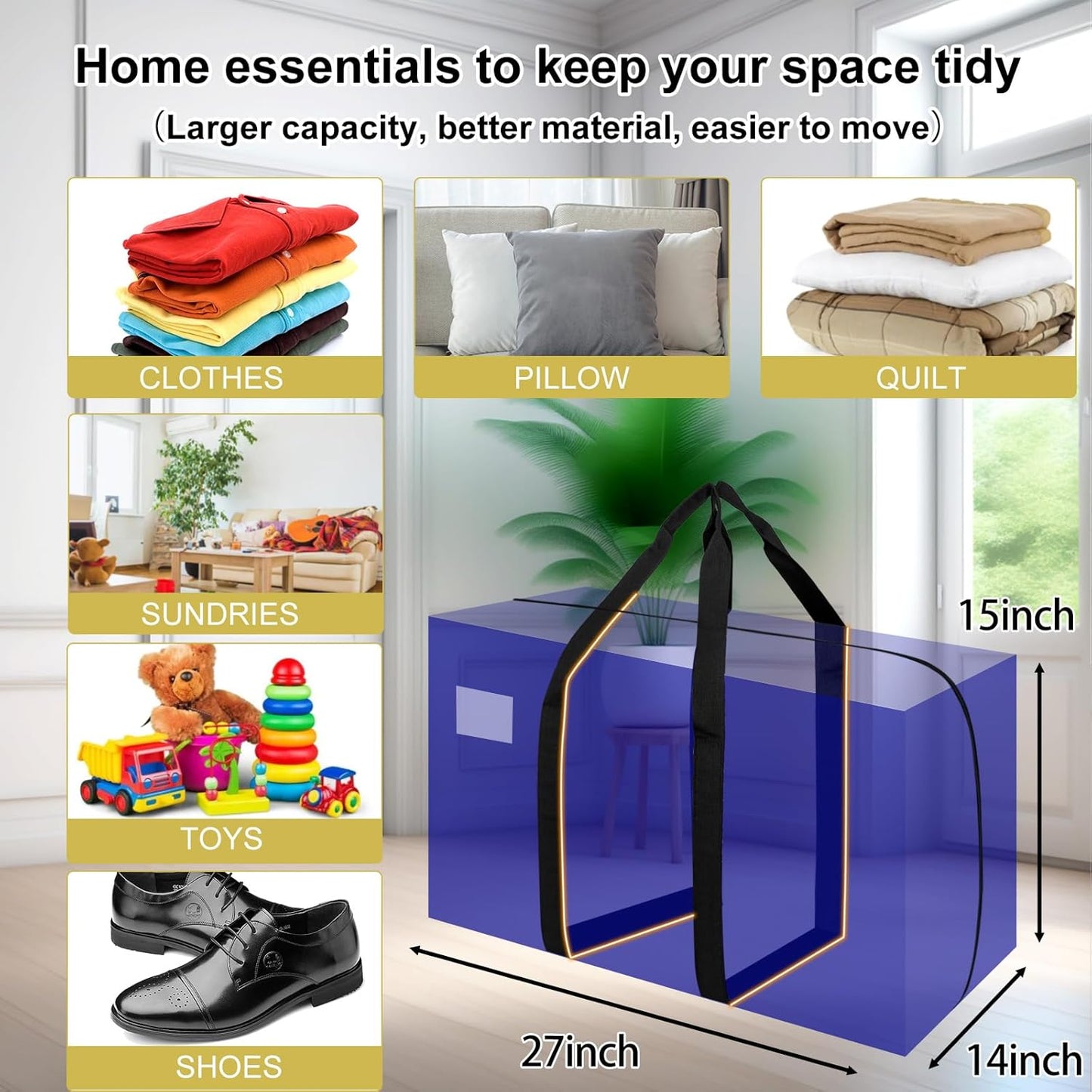 🧳 Heavy-duty, extra-large blue foldable zippered storage bag