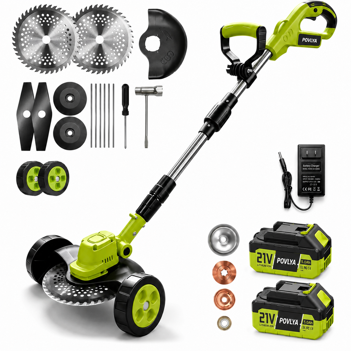 🔥 Limited Time 50% OFF🌿21V Cordless 3-in-1 Grass Trimmer, Edger & Mini Lawn Mower with 2 Batteries
