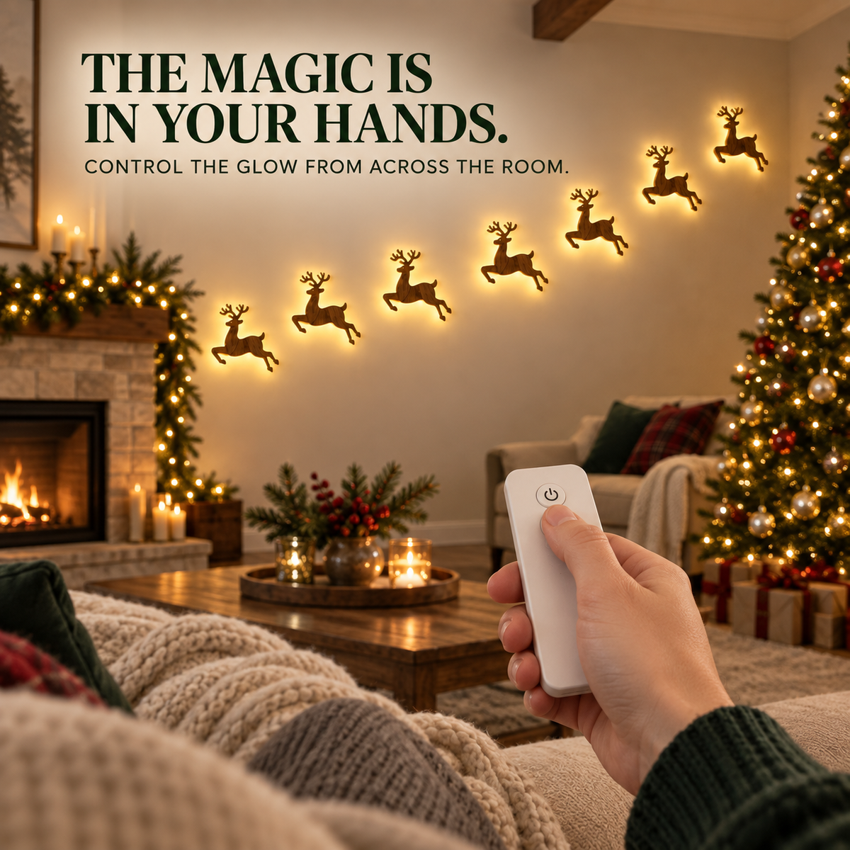 🦌 7-Piece LED Reindeer Wall Décor – Cordless Remote-Controlled Christmas Glow