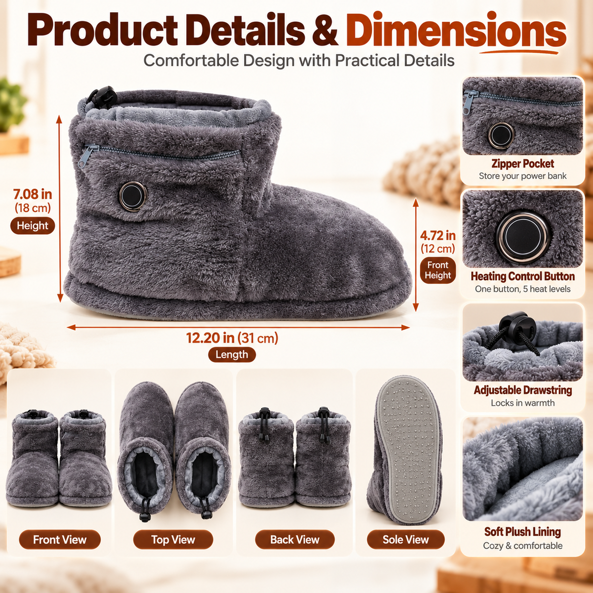 🔥Limited Time 50% OFF🔥Heated Plush Slipper Boots