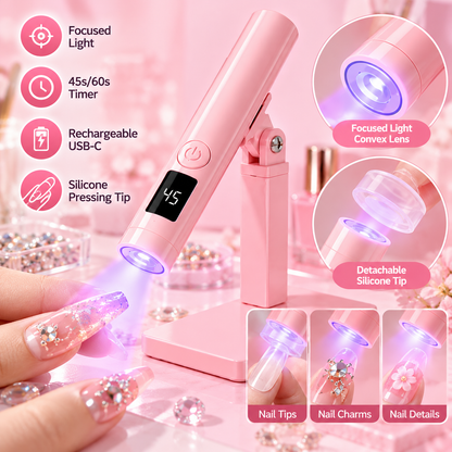 💅 Nail Art Made Easier ✨ Rechargeable Mini UV/LED Nail Flash Cure Lamp with Adjustable Stand