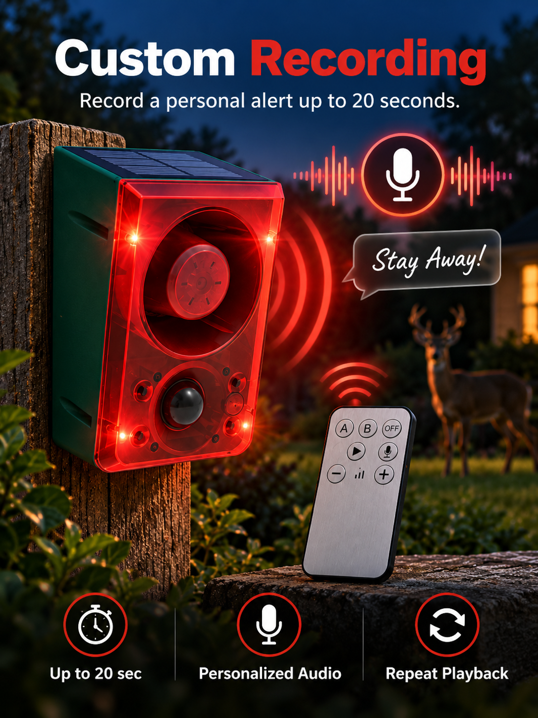 🚨 Solar-Powered Outdoor Motion Alarm – Remote-Controlled Farm & Garden Security Siren