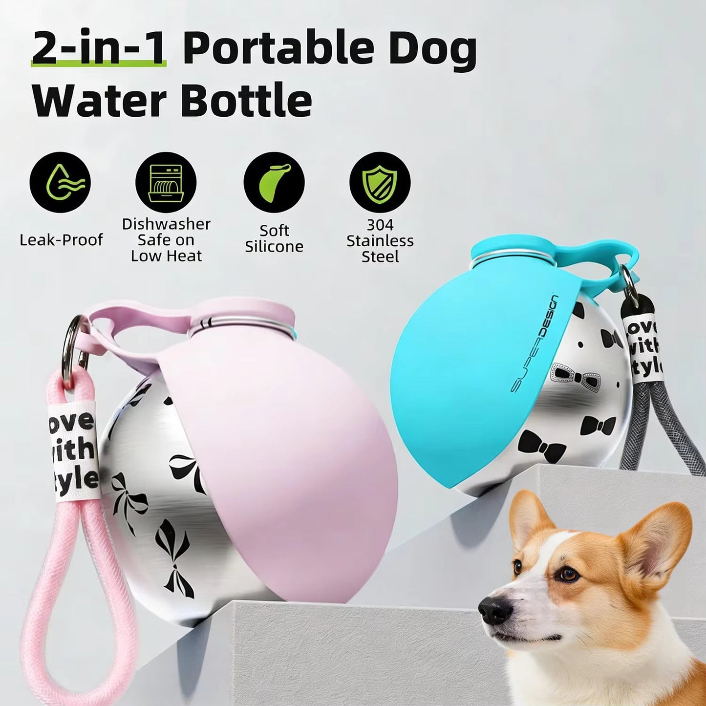 🔥Hot Sale 49% Off🔥2-in-1 Portable Dog Water Bottle for Small Dogs🐕‍🦺
