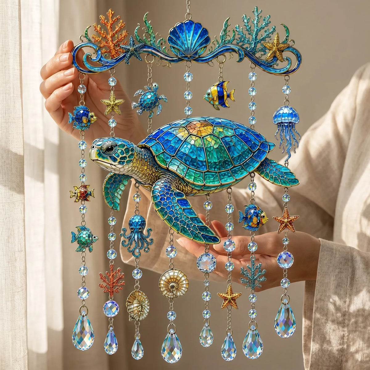 🐋🐢🐬Ocean-Themed Crystal Wind Chime – 🌊Bring the Ocean Glow to Your Garden
