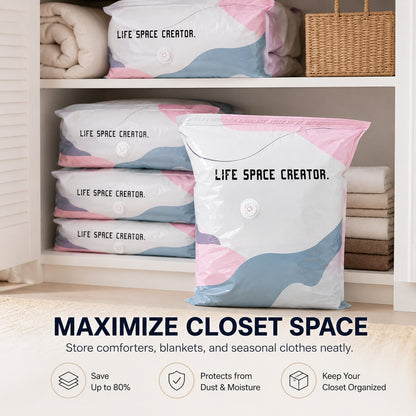 No Pump Vacuum Storage Bags, Reusable Space Saving Compression Bags for Clothes, Bedding, Travel & Moving
