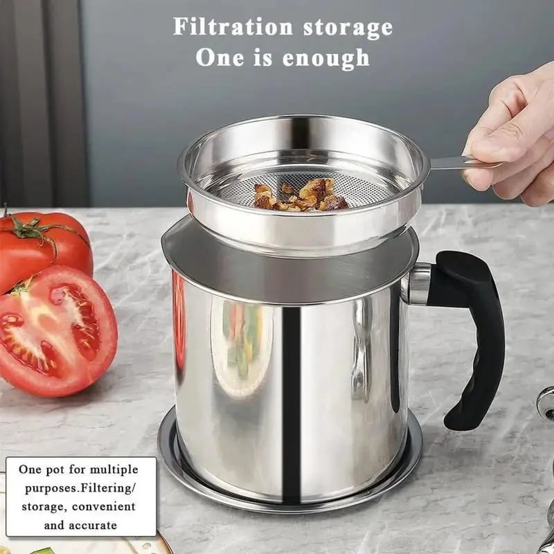 🔥Limited Time-49% OFF🔥 1 Count Modern Kitchen Oil Dispenser with Tray & Lid,Stainless Steel Oil Pot with Filter,Bacon Grease Container, Cooking Oil Can, Kitchenware, Utensils, Kitchen Gadgets