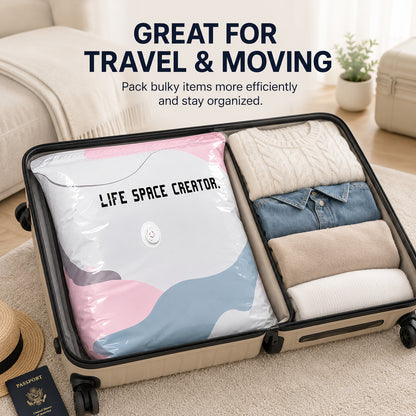 No Pump Vacuum Storage Bags, Reusable Space Saving Compression Bags for Clothes, Bedding, Travel & Moving