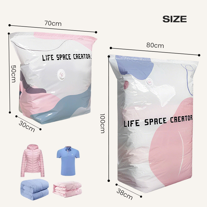 No Pump Vacuum Storage Bags, Reusable Space Saving Compression Bags for Clothes, Bedding, Travel & Moving
