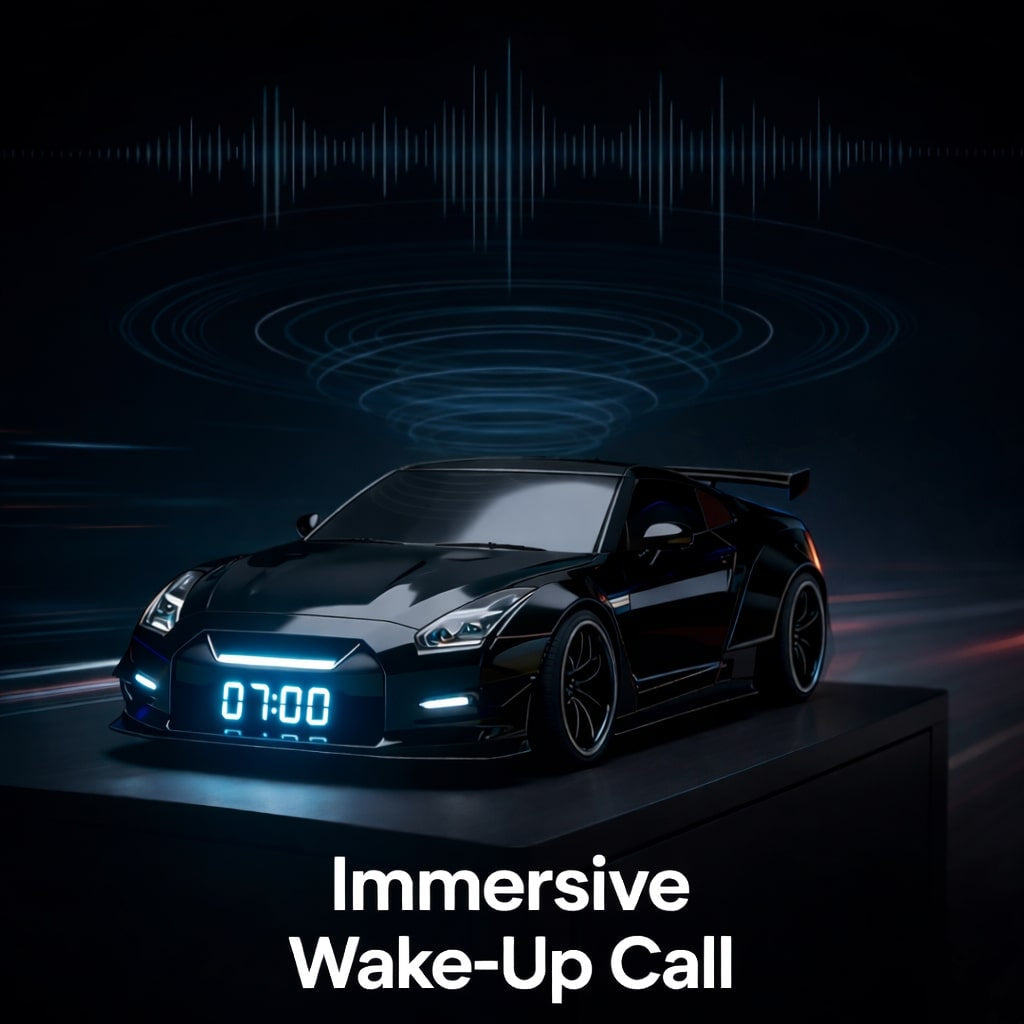 🏎️Hypercar Alarm Clock⏰GTR Sport Car Model Clock with Realistic Exhaust Flame, Smoke & LED Light Effects🔥