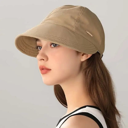 Women's Wide Brim Sun Visor Hat - UPF 50+ Open Top Cap for Ponytails, Golf, and Beach