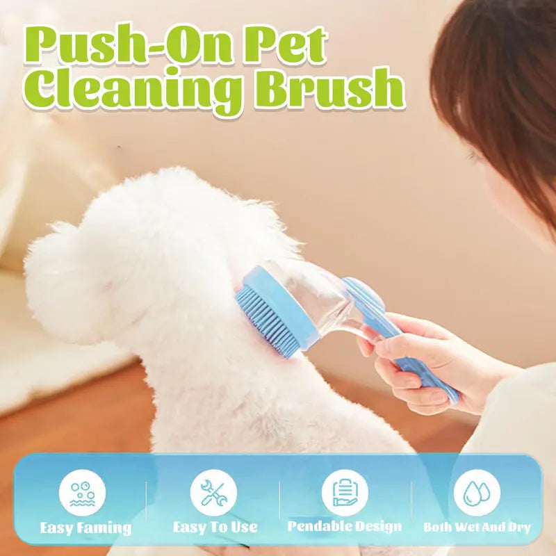 🐕🧼Pet Bath Brush with Shampoo Dispenser for Dogs & Cats