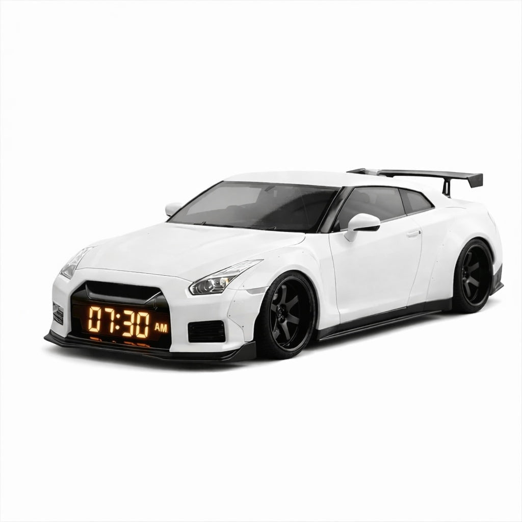 🏎️Hypercar Alarm Clock⏰GTR Sport Car Model Clock with Realistic Exhaust Flame, Smoke & LED Light Effects🔥