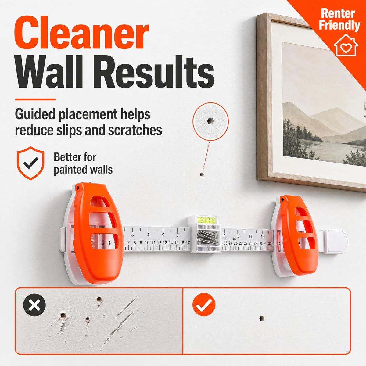 🔥 Limited-Time 49% OFF🖼️ All-in-One Picture Hanging Tool with Level & Dual Nail Positioners + 10/40 Nails
