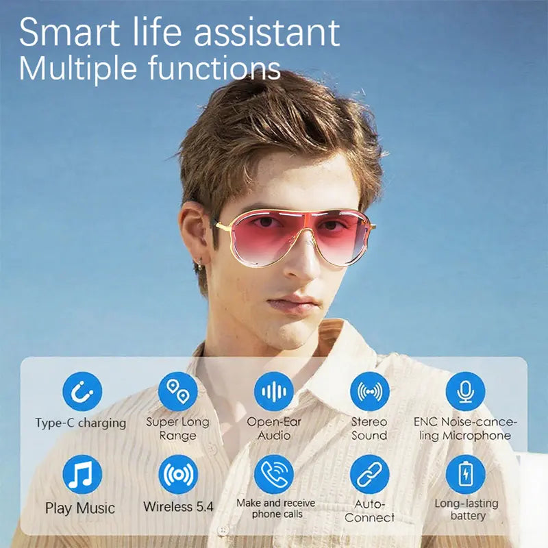 SIMPLYDWELLY™ Smart Bluetooth 5.4 Audio Sunglasses – Open-Ear Wireless Music Glasses with UV Protection & Hands-Free Calling