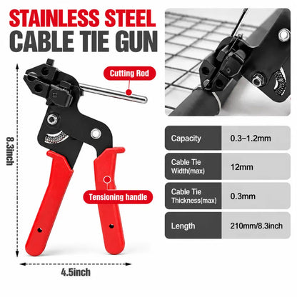 🔧 Stainless Steel Cable Tie Gun 💪 304 Metal Zip Ties Tensioning Tool