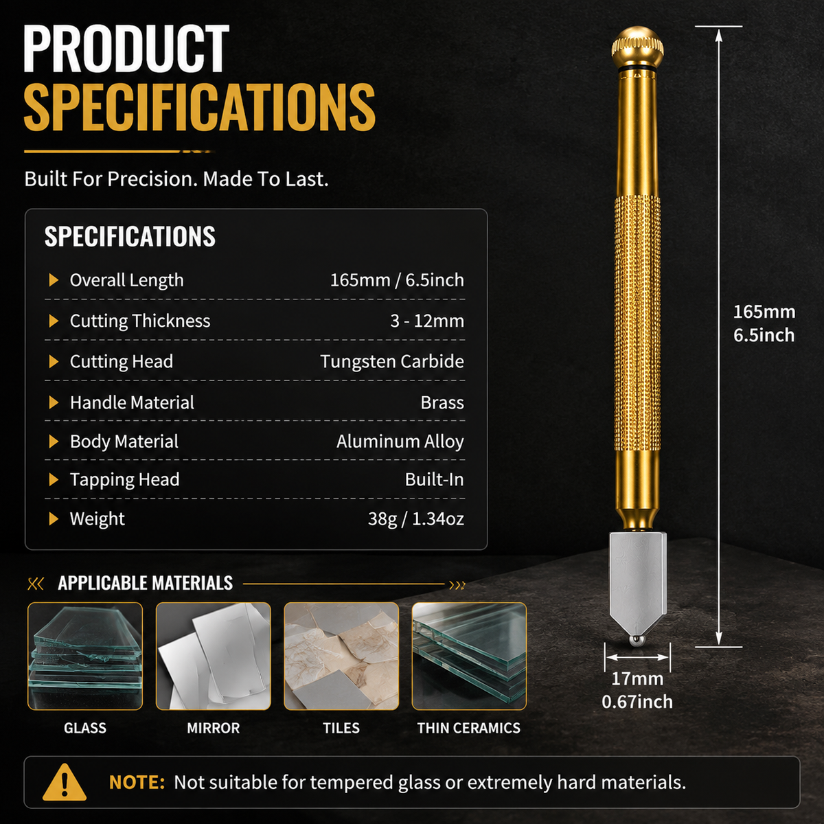 🔥 Limited-Time 49% OFF🛠️ Precision Brass Glass Cutter | Carbide Wheel & Tapping Head ✨