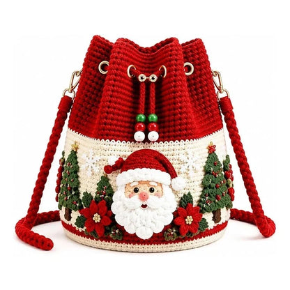 🎄 3D Crochet Christmas Bucket Bag ✨ Festive Crossbody Purse with Detachable Strap