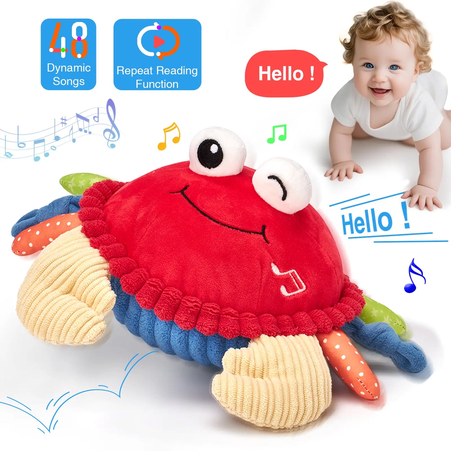 🦀Musical Interactive Bouncing Crab Plush Toy - 48 Songs & Recording Feature, Dancing Walking Moving Bouncing🥰