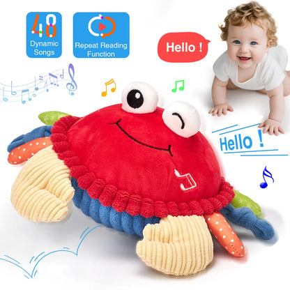 🦀Musical Interactive Bouncing Crab Plush Toy - 48 Songs & Recording Feature, Dancing Walking Moving Bouncing🥰