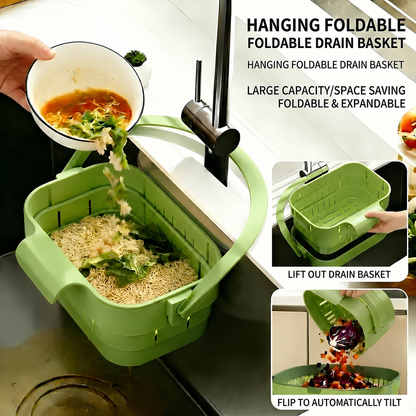 🧺Retractable Hanging Sink Drain Basket, Multi-Purpose Filter for Food Waste & Fruits Vegetables, Dry-Wet Separation Space-Saving Sink Strainer