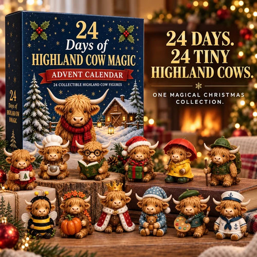⏳ Last Day 49% OFF –🐮24-Day Highland Cow Advent Calendar, Christmas Countdown Gift Box with Collectible
