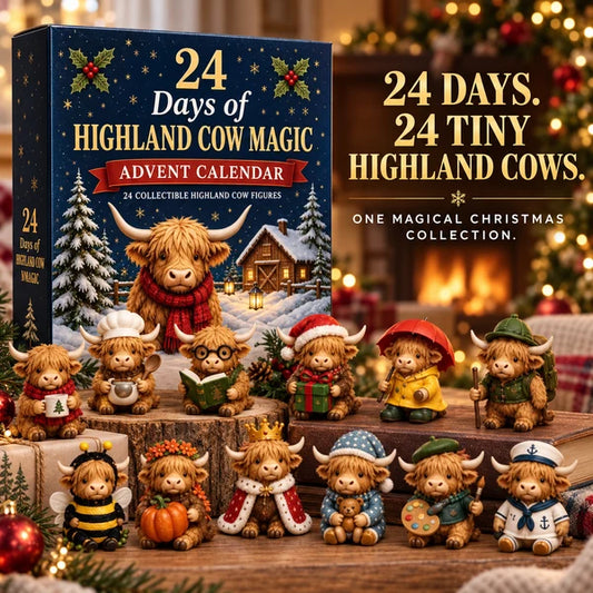 ⏳ Last Day 49% OFF –🐮24-Day Highland Cow Advent Calendar, Christmas Countdown Gift Box with Collectible