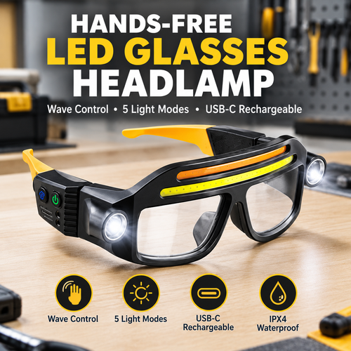 LED Glasses Headlamp 👓💡Hand-Wave Sensor, 5 Modes, IPX4 Waterproof