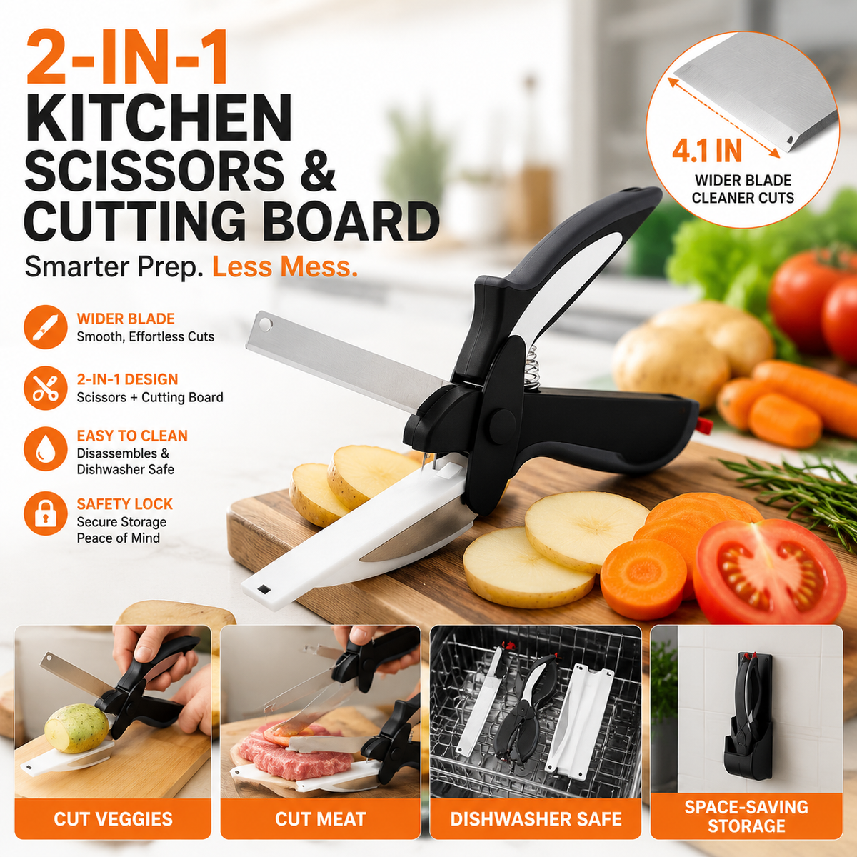 ✂️2-in-1 Kitchen Scissors & Cutting Board | Upgraded Wide Blade Food Prep Tool