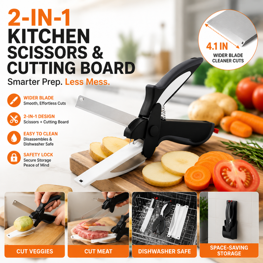✂️2-in-1 Kitchen Scissors & Cutting Board | Upgraded Wide Blade Food Prep Tool