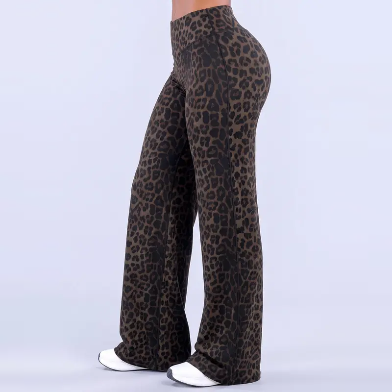 Leopard Print High Waist Wide Leg Pants · Stretchy Casual Trousers
