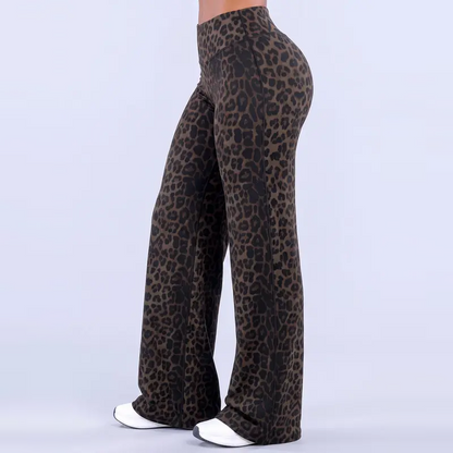 Leopard Print High Waist Wide Leg Pants · Stretchy Casual Trousers