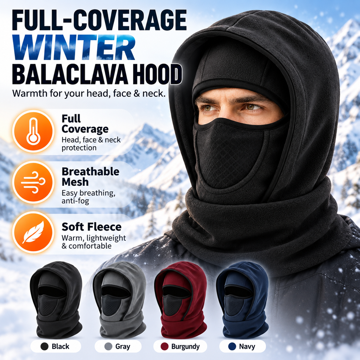⬆️🔥2026 Upgraded Design ❄️Winter Fleece Balaclava Hood | Full Face & Neck Warmer
