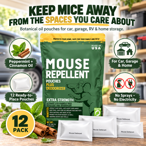 🌿 Mouse Repellent Pouches (12 Pack) · Peppermint Oil for Car & Home