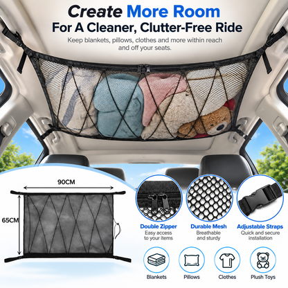 🔥 Limited-Time 49% OFF |🚙Overhead Storage Net – Double Zipper Car Ceiling Organize🏕️