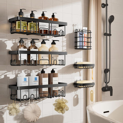🔥Limited-Time 49% OFF 🗄️ 3/6-Piece Rustproof Shower Caddy Set | Drill-Free Wall Storage