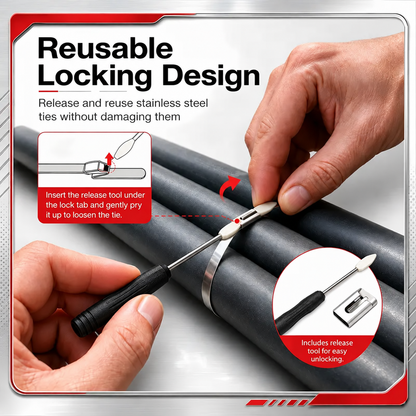 🔧 Stainless Steel Cable Tie Gun 💪 304 Metal Zip Ties Tensioning Tool