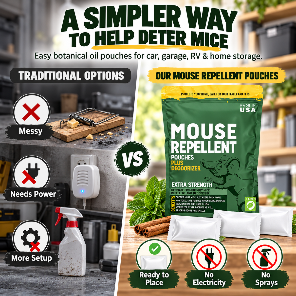 🌿 Mouse Repellent Pouches (12 Pack) · Peppermint Oil for Car & Home