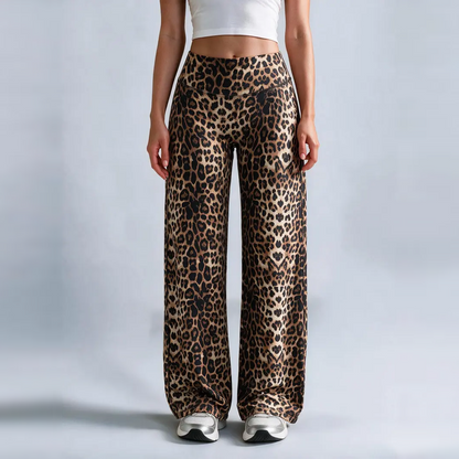 Leopard Print High Waist Wide Leg Pants · Stretchy Casual Trousers