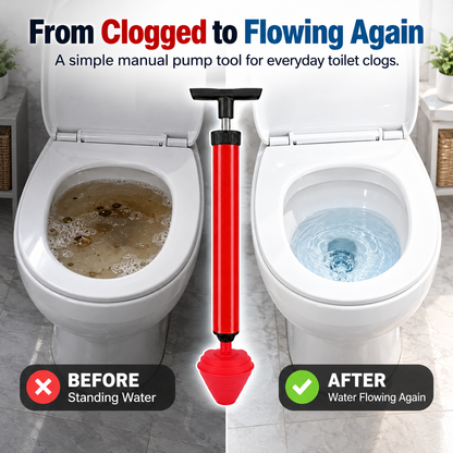 🚽 Manual Air-Pressure Toilet Plunger | Powerful Pump-Action Drain Unclogger 💨