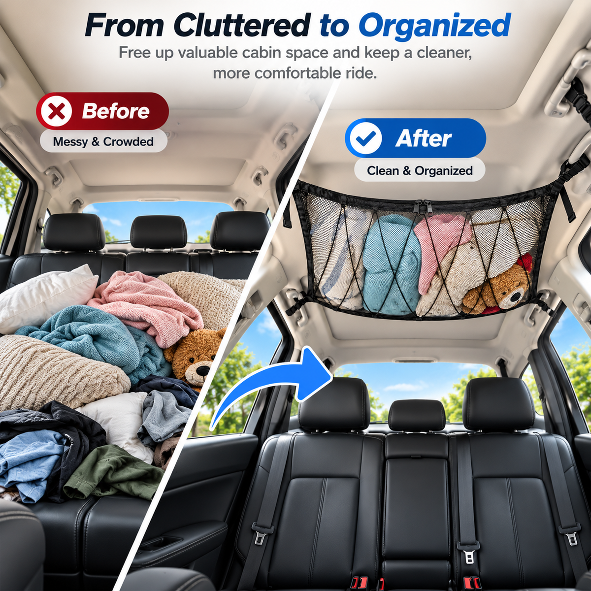 🔥 Limited-Time 49% OFF |🚙Overhead Storage Net – Double Zipper Car Ceiling Organize🏕️