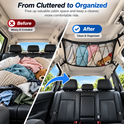 🔥 Limited-Time 49% OFF |🚙Overhead Storage Net – Double Zipper Car Ceiling Organize🏕️
