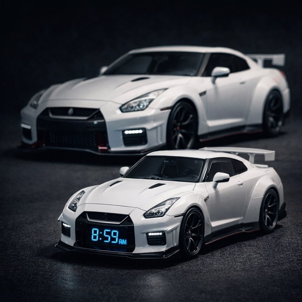 🏎️Hypercar Alarm Clock⏰GTR Sport Car Model Clock with Realistic Exhaust Flame, Smoke & LED Light Effects🔥