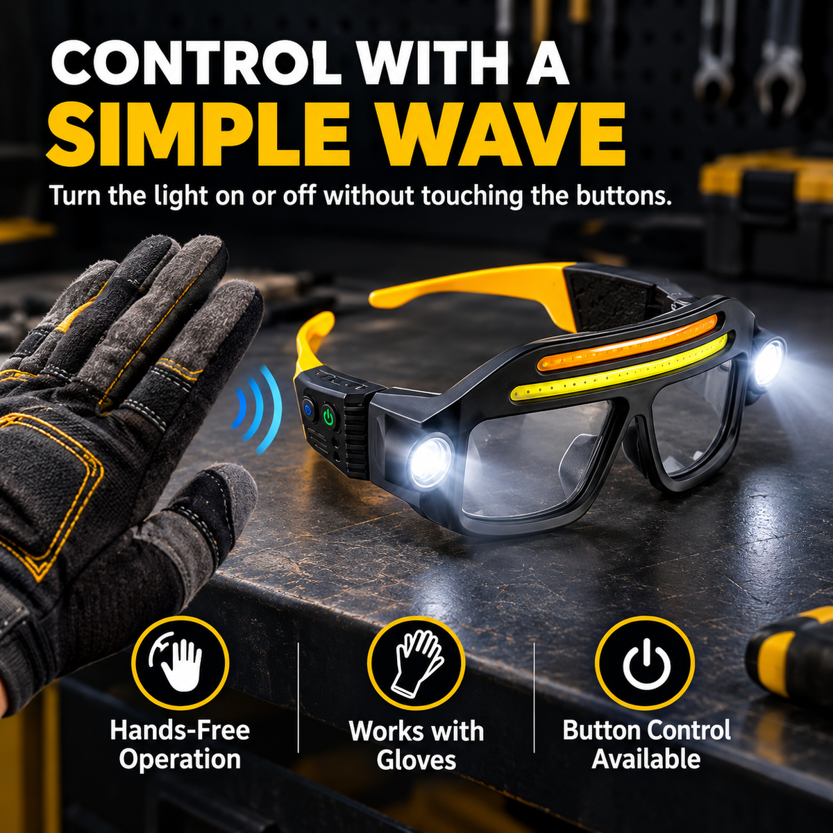 LED Glasses Headlamp 👓💡Hand-Wave Sensor, 5 Modes, IPX4 Waterproof
